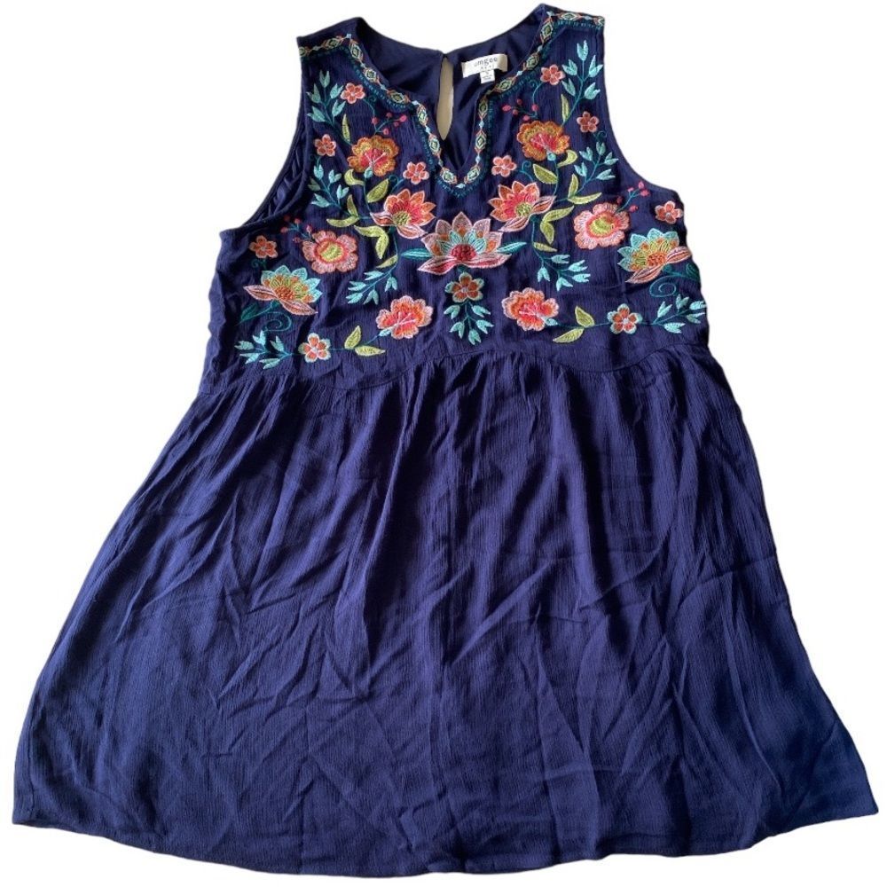 UMGEE Blue Embroidered Rayon/Polyester Mini Dress Size S